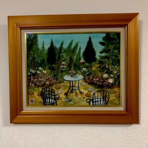 絵画 緑の庭 風景画 ちぎり絵