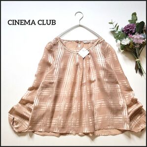 【値段交渉お気軽に♪】シネマクラブ●新品タグ付き未使用品♪光沢チェック総柄シアーブラウス/フォーマル 透け感 薔薇 大人キレイめ