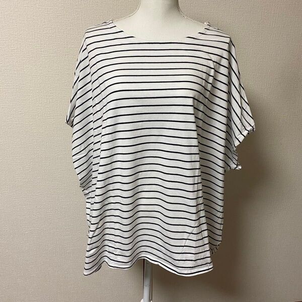 【新品未使用】antiqua アンティカ ボーダーTシャツ ワイド 白×黒
