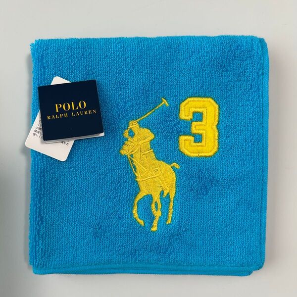 新品 ポロラルフローレン POLO RALPH LAUREN タオルハンカチ ハンドタオル ビッグポニー 水色