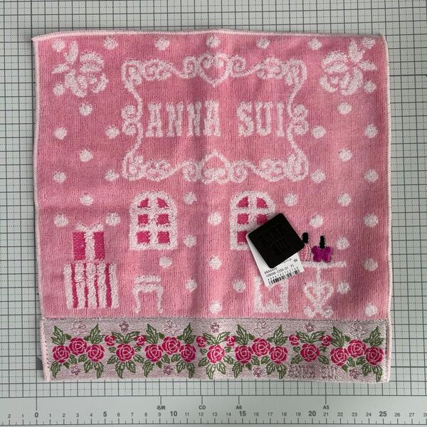 新品 アナスイ ANNASUI タオルハンカチ ハンドタオル バラ ばら 薔薇 ハート 刺繍 総柄 部屋 香水 ネイル