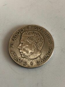 スウェーデン 1クローナ 銀貨 グスタフ6世 1954年