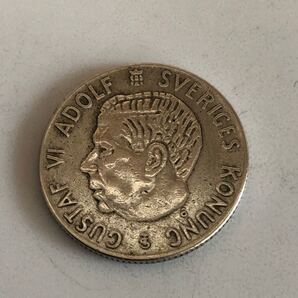 スウェーデン 1クローナ 銀貨 グスタフ6世 1954年