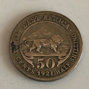 英領東アフリカ 50セント 海峡銀貨 ライオン&キリマンジャロ山 1921年