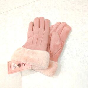 スマホ対応 手袋 レディース ふわふわ 裏ボア くすみピンク
