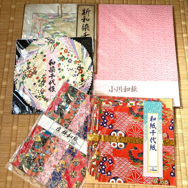 未使用 30cm角小川和紙はじめ友禅和紙、和染め千代紙など 5種まとめて