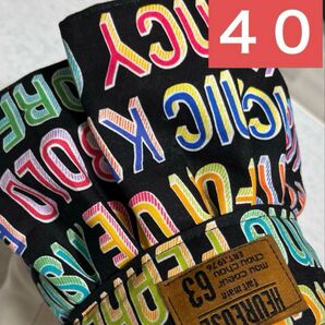 ハンドメイド★ワンタッチスカート☆カラフル英字ブラック☆スマイルフラワー黒
