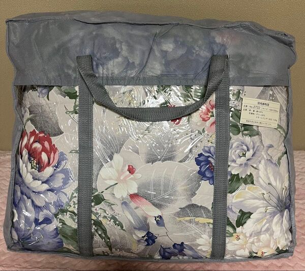 羽毛掛け布団 花柄ブルー