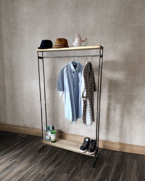 ハンガーラック コンパクト アンティーク ハンドメイド 古材 アイアン家具