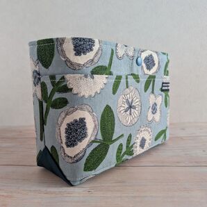 バッグインバッグ handmade cotton linen flower blue