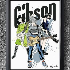江口寿史 / Gibson・ギブソン【A4サイズ写真ポスターフレーム付き6点セット】ギター アート ポスター