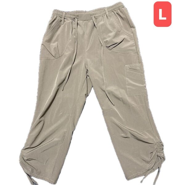 ストレッチひざ丈パンツ レディース Lサイズ カーキ系 しまむら