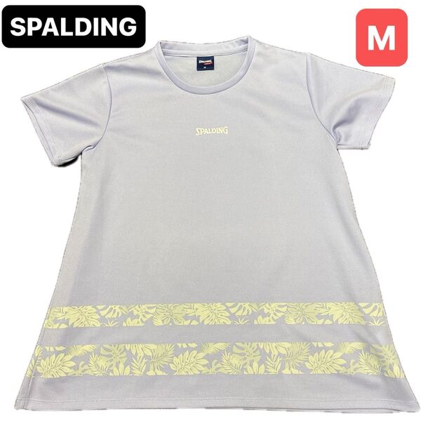 SPALDING 半袖Tシャツ レディース Mサイズ パープル系 ヤシの木プリント