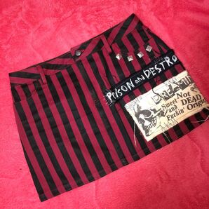 HELL CAT PUNKS ストライプ スタッズ プリント縫い付けミニスカ 新品未使用