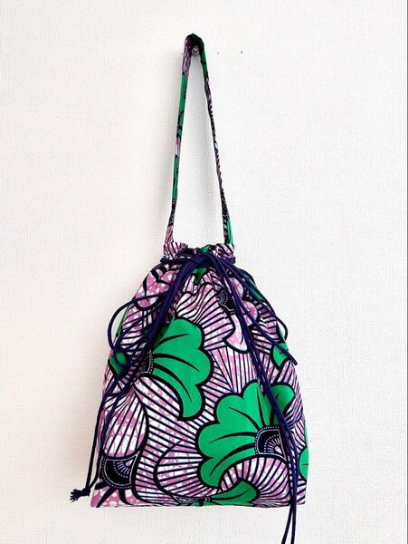 アフリカ布 ハンドメイド 巾着バッグ