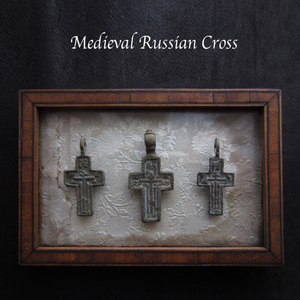 17 century Russia n* Cross 3 point set 17 middle . antique bronze Rosario 