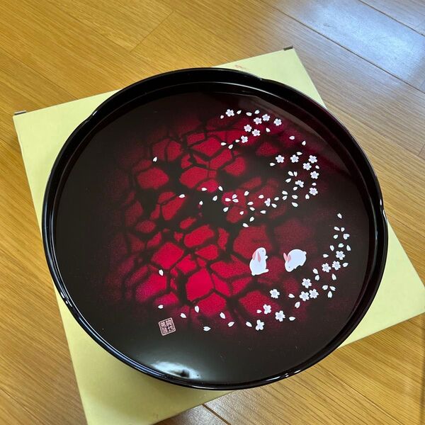 丸盆 漆器 池坊美佳 桜うさぎ