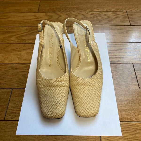 Madame GRECO Aoyama マダムグレコ サンダル パンプス ヒール 靴 ストラップ ベージュ系 22.5cm