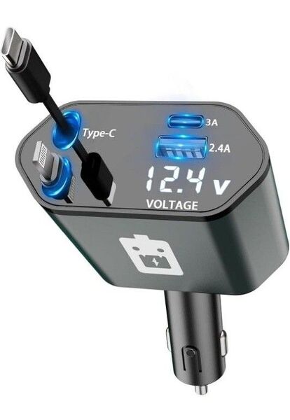 ☆車 充電器シガーソケット 急速充電 カーチャージャー 伸縮式ケーブル2本付き ☆