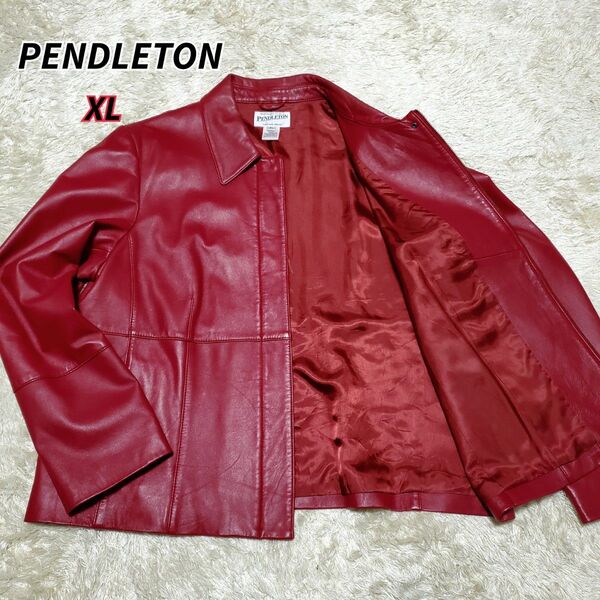 極美品 PENDLETON レザージャケット オールレザー レッド ジップ XL