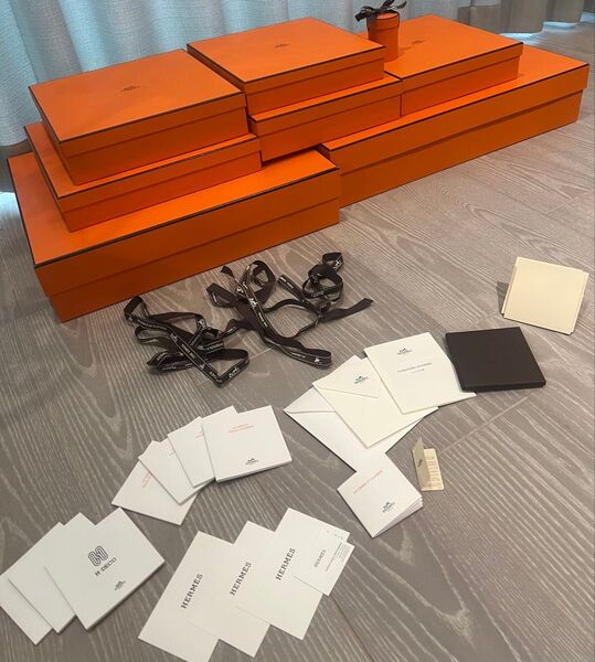 エルメス まとめ売り オレンジボックス ショップ袋 HERMES 空箱 ショップ袋 リボン