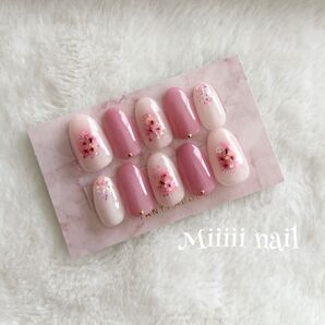 【No.39】☆デザイン配置変更可能☆春ネイル 押し花 ピンクラメ チークネイル