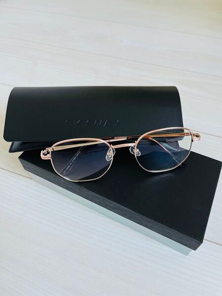 伊達メガネ ブルーライトカット UVカット skyway オシャレ ゴールド