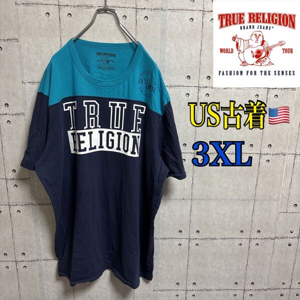 トゥルー・レリジョンTrue Religion ブルー 半袖 Tシャツ アメカジ 3XL