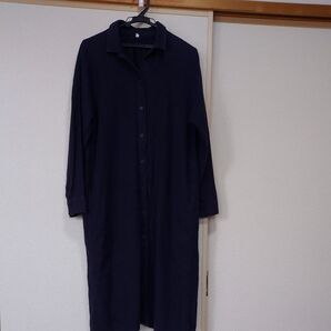 秋、冬ロングシャツワンピース、 チュニック ネイビー