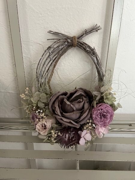 リース*ドライフラワー *アーティフィシャル*プリザーブドフラワー*ミニリース *パープル *紫陽花 *薔薇