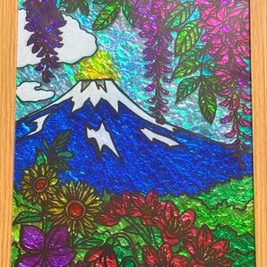 藤の花ステンドグラスガラス絵の具アート龍神様開運幸運ハンドメイド絵画犬猫鳥沖縄海