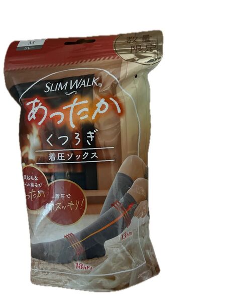 SLIM WALKスリムウォークあったかくつろぎ着圧ソックス サイズM カラー:グレー 新品未開封品