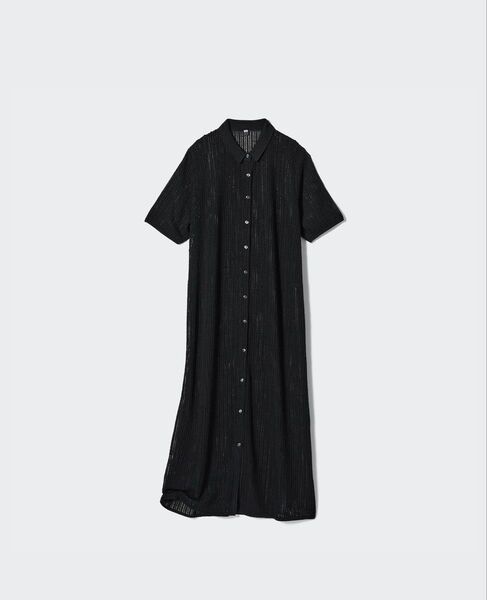 レースニットワンピース半袖 インナー付き カラーBLACK サイズM 新品タグ付き