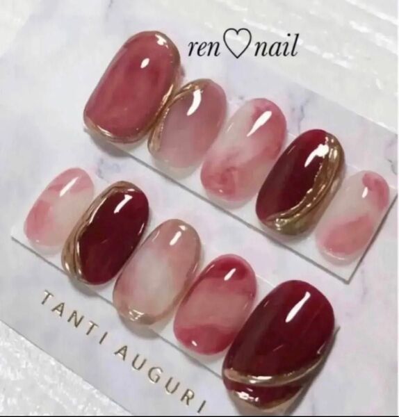 【再販】ブラウンレッドニュアンスネイルチップ オーダー用