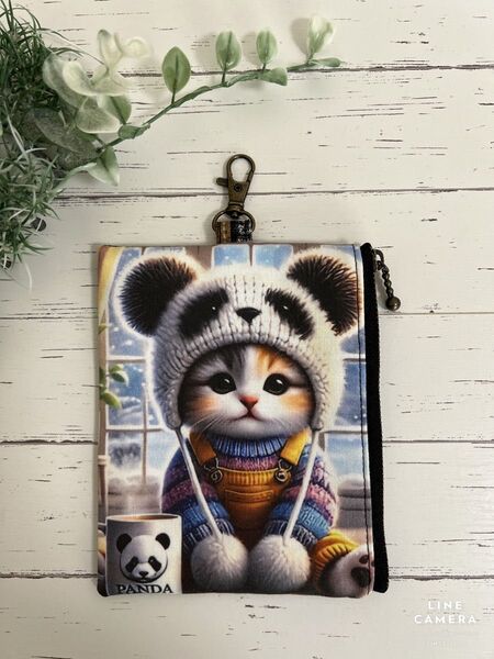 ネコちゃん ナスカン付きフラットポーチ ハンドメイド