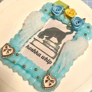 #93 ホイップデコ トレカケース 水色 天使 フリル