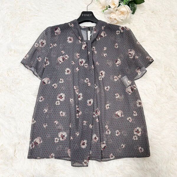 【19SS】ANAYI フラワータックブラウス シフォン 透け感 フレアスリーブ