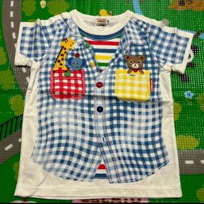 【未使用】100 ミキハウス ミキハウスダブルB プッチーだまし絵 半袖Tシャツ