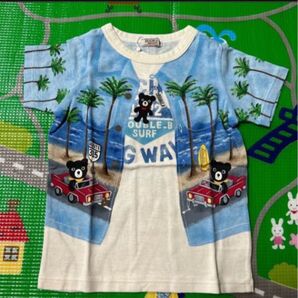 【新品タグ付】100 ミキハウス ダブルビー だまし絵アロハTシャツ 半袖シャツ