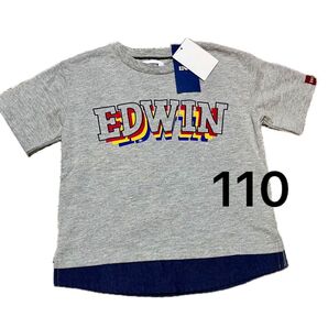 《新品》EDWIN 半袖 tシャツ 110 キッズ デニム切り替え グレー 子供 エドウィン