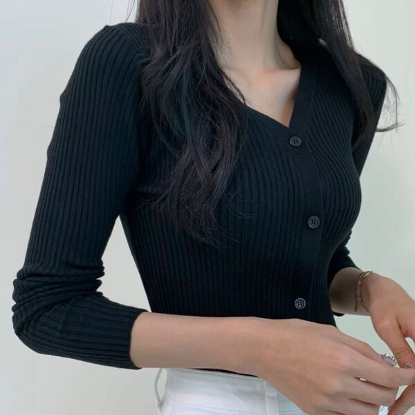 SHEIN DAZY カーディガン Vネック ブラック 黒 L オフィス 韓国