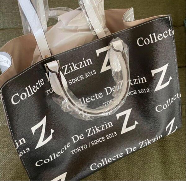 Z マルチ柄ロゴBag 2way 黒白×ベージュ白