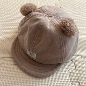 AURELIA KOBE ポンポン付き ベビーキャップ 帽子 ベージュ サイズ50cm