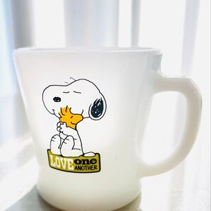 ファイヤーキング マグ ビンテージ スヌーピー made in USA グリーン Love one Another ピーナッツ