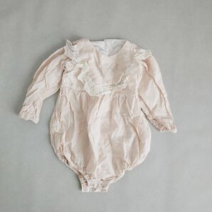 ロンパース 長袖ロンパース フリル 花柄 ピンク コットン cotton 綿 100 80