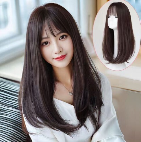 ウィッグ ロング ストレート wig ダークブラウン フルウィッグ 自然 レディーズ かつら 耐熱 小顔 ファッション ナチュラル 医療用