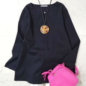 美品♪ セオリーリュクス ブラウス リネン 銀ボタン 日本製 ブラック
