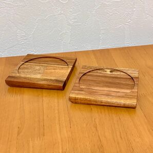 ハンドメイド 木製コースター (大き目) アカシア材 2個セット