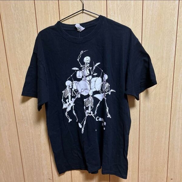 骸骨バンド プリント Tシャツ 黒古着