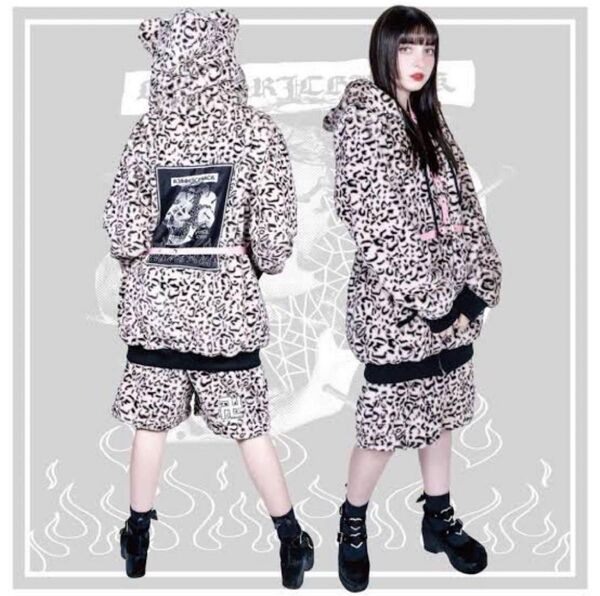 KRY clothing ケモ耳付きパーカー ヒョウ柄セットアップMOKOPAN